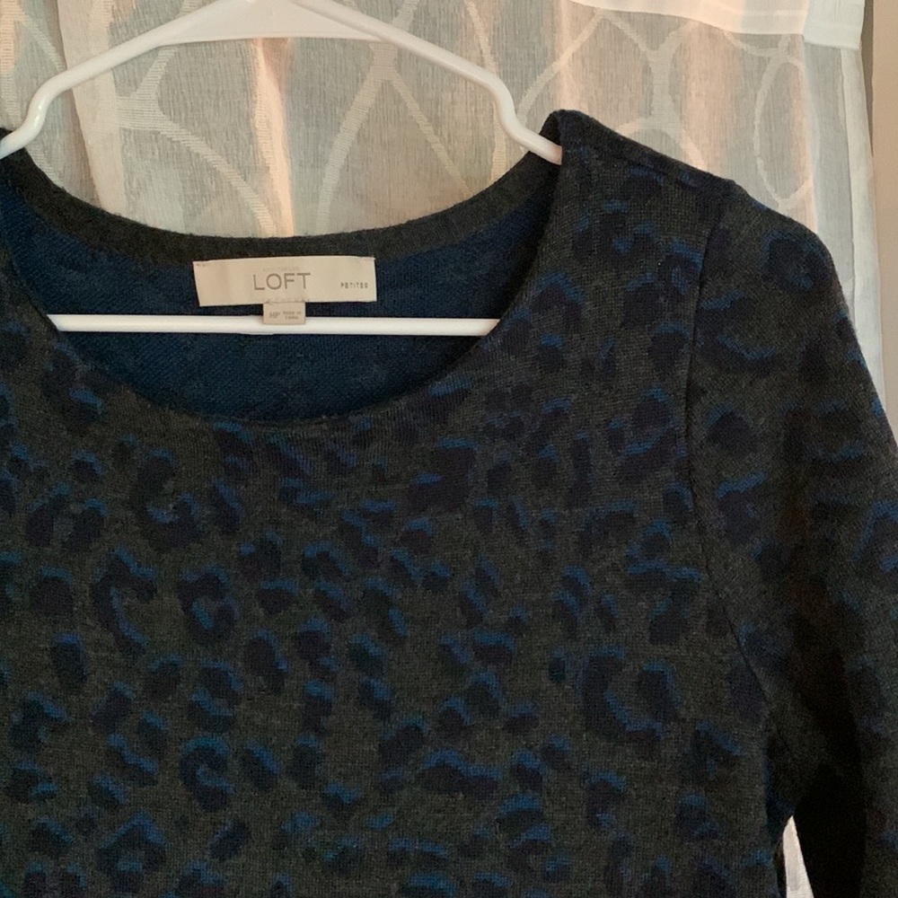 LOFT 3/4 Sleeve Leopard Print Sweater Dress